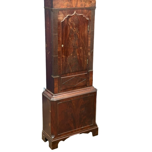 919 - A large late William IV / early Victorian mahogany long case clock. No weights or pendulum. 234cm (5... 