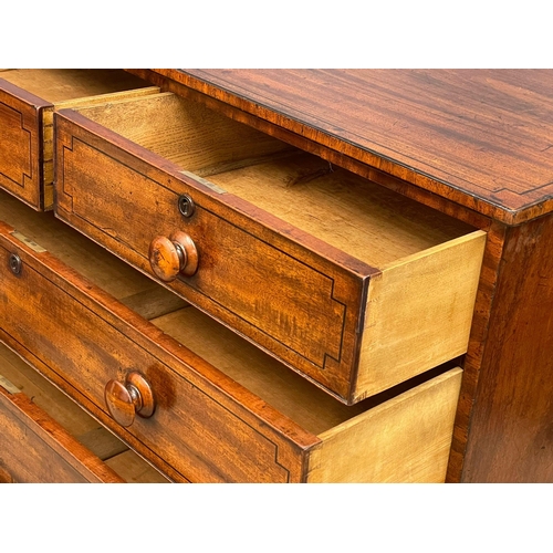 921 - A good quality George IV inlaid mahogany chest of drawers, with original Bun Handles on splayed brac... 