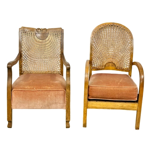 938 - 2 1930’s bergere back armchairs. (5)