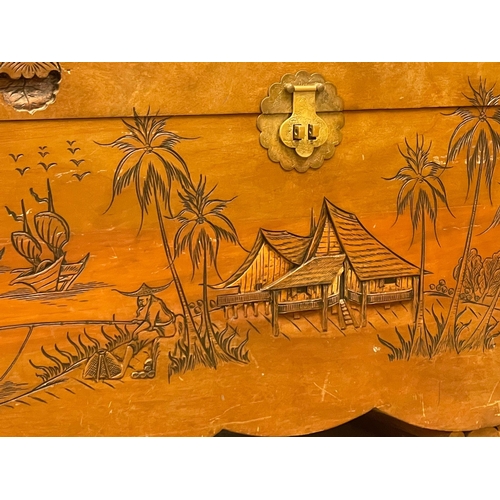 949 - An early 20th century Chinese carved Camphorwood Art Deco trunk. 1930. 101x50.5x59.5cm (11)