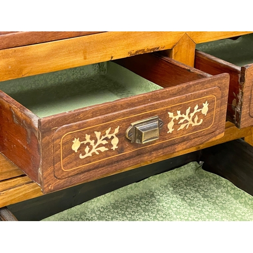 951 - A vintage Chinese faux ivory inlaid and Elm side cabinet with 5 drawers and 2 glazed doors. 95.5x32.... 