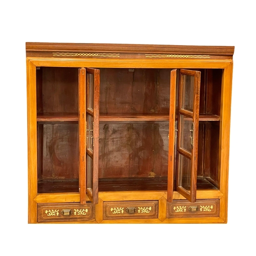 951 - A vintage Chinese faux ivory inlaid and Elm side cabinet with 5 drawers and 2 glazed doors. 95.5x32.... 