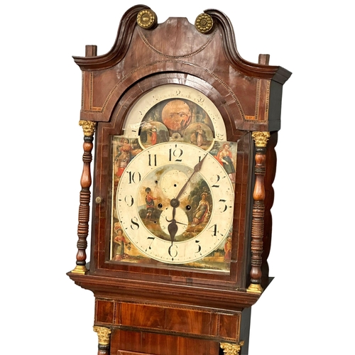 974A - A large good quality George IV Scottish inlaid mahogany long case clock with large gilded brass lion... 