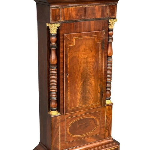 974A - A large good quality George IV Scottish inlaid mahogany long case clock with large gilded brass lion... 