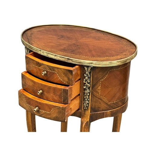 982A - A Louis XV style inlaid rosewood and beech lamp table with 3 drawers and brass mounts. 32.5x30x71cm ... 