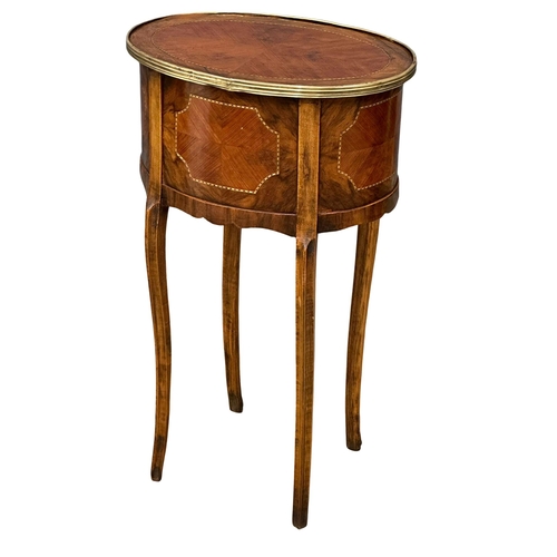 982A - A Louis XV style inlaid rosewood and beech lamp table with 3 drawers and brass mounts. 32.5x30x71cm ... 