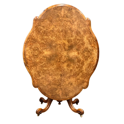 989A - A good quality Victorian Burr Walnut tilt top pedestal breakfast table / dining table on cabriole le... 