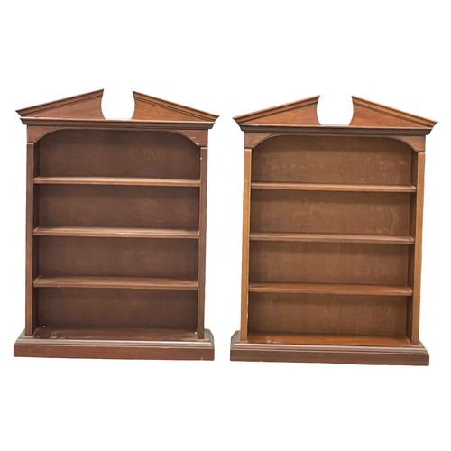 1203 - A pair of Georgian style mahogany wall hanging open bookcases/shelving units. 5016x70cm (12)