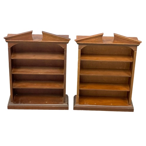 1203 - A pair of Georgian style mahogany wall hanging open bookcases/shelving units. 5016x70cm (12)