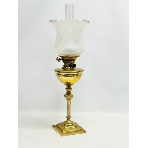 1 - A good quality late Victorian brass oil lamp by Evered & Co LTD, London. With later shade. 65cm