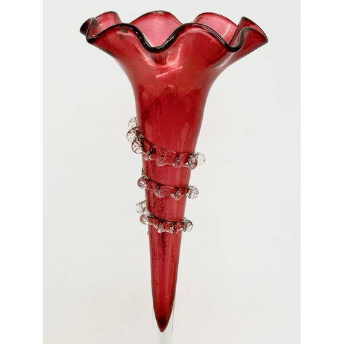 3 - A large Victorian Ruby Glass epergne. 26x56cm