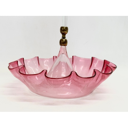 3 - A large Victorian Ruby Glass epergne. 26x56cm