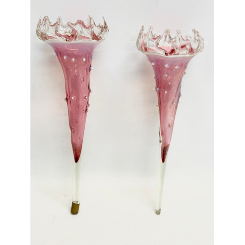 4 - A Victorian epergne and parts. A pair of Victorian Cranberry and Vaseline Glass epergne branches 30c... 