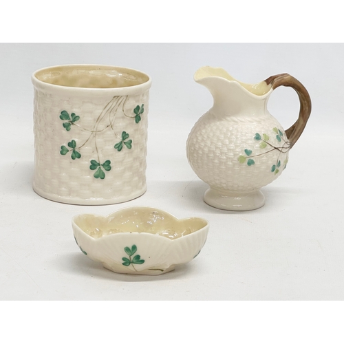 49 - 4 pieces of 2nd Period Belleek Pottery. Late 19th/early 20th century. Circa 1891-1926. Teapot 22x18c... 