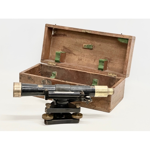 62 - An early 20th century Hallbro theodolite in case. Theodolite measures 35cm. Case measures 9x17x15cm