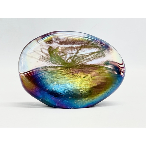 13 - A large iridescent glass paperweight designed by John Ditchfield for Glassform. 16x11.5cm