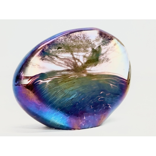 13 - A large iridescent glass paperweight designed by John Ditchfield for Glassform. 16x11.5cm