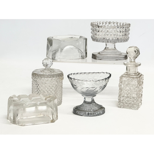 35 - A collection of Georgian and Victorian glassware. A Regency period glass salt with lemon squeezer, c... 