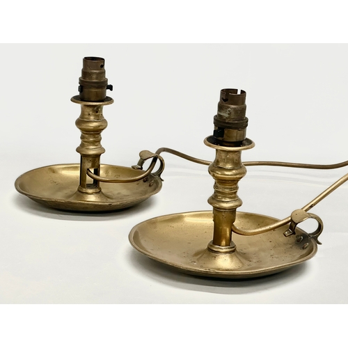 78 - A pair of Victorian brass electrified finger lamps/chambersticks. 17x17cm