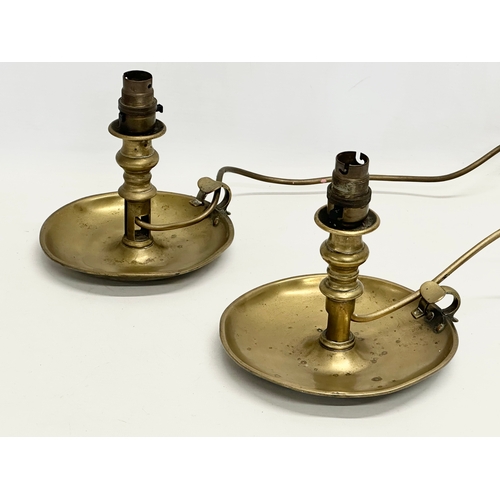 78 - A pair of Victorian brass electrified finger lamps/chambersticks. 17x17cm