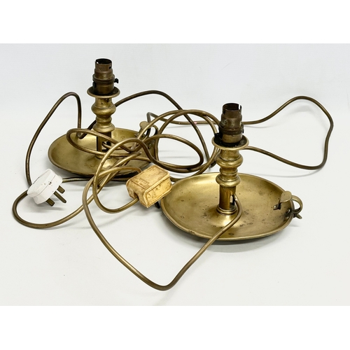 78 - A pair of Victorian brass electrified finger lamps/chambersticks. 17x17cm