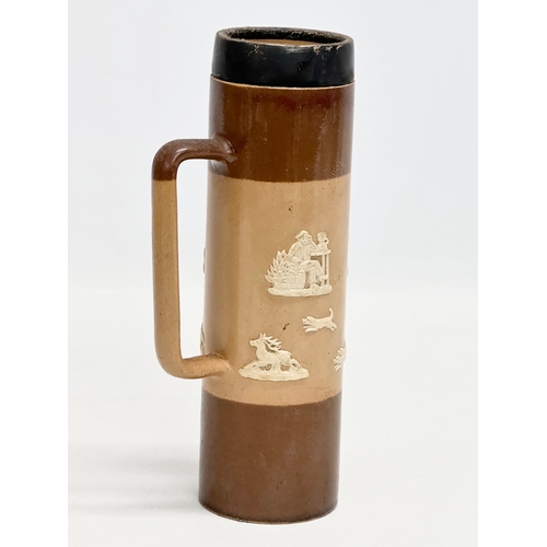 83 - A tall late 19th century silver rimmed Doulton Lambeth stoneware tankard 19cm, with an early 20th ce... 