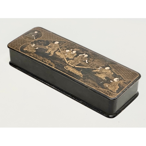 19 - A collection of late 19th century Japanese gilt painted lacquerware. A pair of long lidded boxes 27x... 