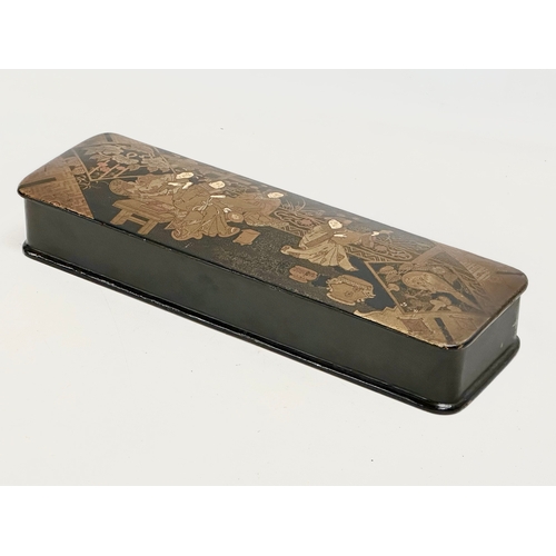 19 - A collection of late 19th century Japanese gilt painted lacquerware. A pair of long lidded boxes 27x... 