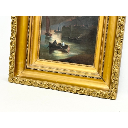 21 - A signed 19th century oil painting on board in original heavy gilt frame. Signed D Mc C/B Mc C. 30x4... 