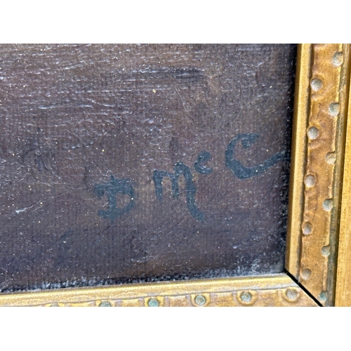 21 - A signed 19th century oil painting on board in original heavy gilt frame. Signed D Mc C/B Mc C. 30x4... 