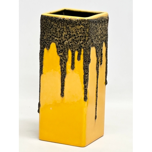 90 - A Mid Century Modern German lava glazed square vase by Fohr Keramik. 10.5x10.5x25.5cm