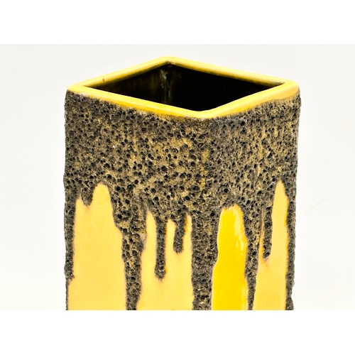 90 - A Mid Century Modern German lava glazed square vase by Fohr Keramik. 10.5x10.5x25.5cm