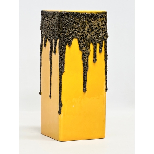 90 - A Mid Century Modern German lava glazed square vase by Fohr Keramik. 10.5x10.5x25.5cm