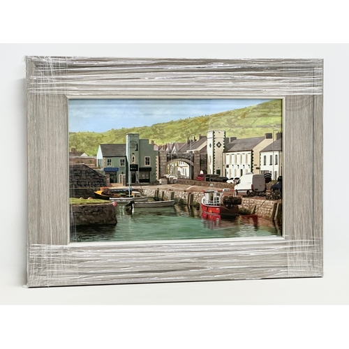 106 - A good quality oil painting on board by Keith Glasgow. Carnlough Harbour. In new frame. 44x29cm. Fra... 