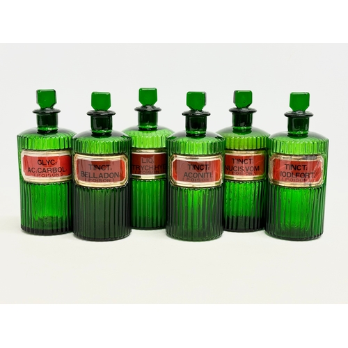 111 - 6 Victorian Bristol Green chemist bottles.