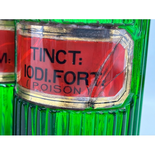 111 - 6 Victorian Bristol Green chemist bottles.