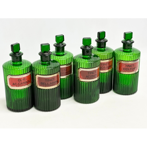 111 - 6 Victorian Bristol Green chemist bottles.