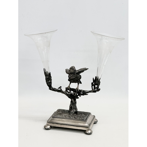 24 - A good quality late 19th century silver plated epergne with etched glass branches. By James Deakin &... 