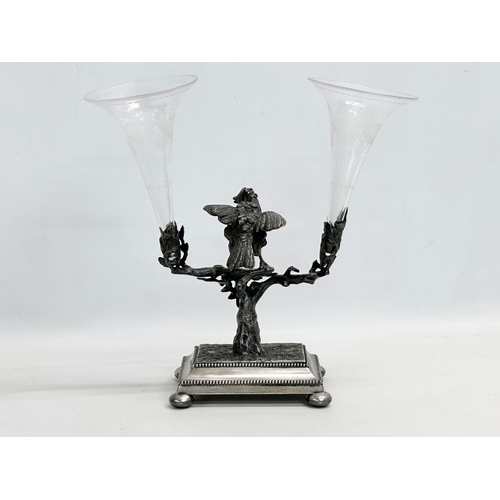 24 - A good quality late 19th century silver plated epergne with etched glass branches. By James Deakin &... 