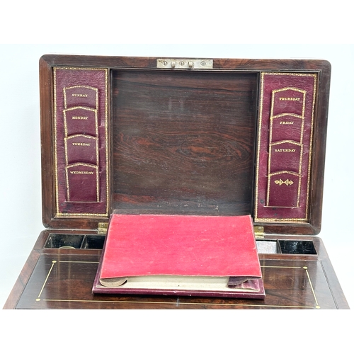 28 - An excellent quality Victorian brass bound rosewood writing slope with leather interior. Open 40.5x4... 