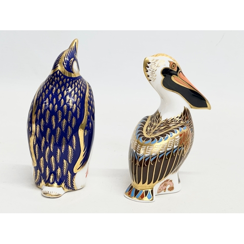 202 - Royal Crown Derby. A Royal Crown Derby Brown Pelican 13cm. A Royal Crown Derby penguin 14cm