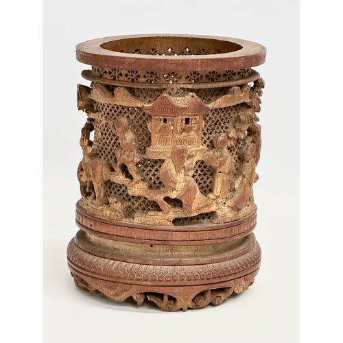 149 - A late 19th century Chinese brush pot. 15x17cm