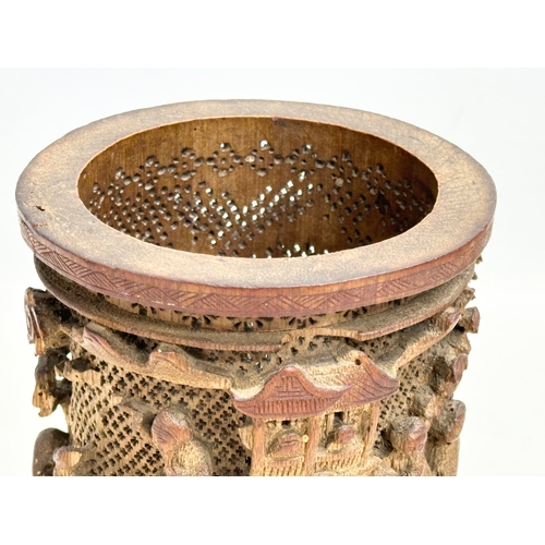 149 - A late 19th century Chinese brush pot. 15x17cm