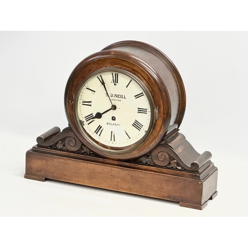 114 - A late 19th century mahogany boardroom clock. A.D. Neill Limited, Belfast. With pendulum. 47x15x35.5... 