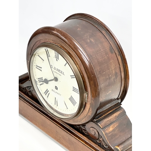 114 - A late 19th century mahogany boardroom clock. A.D. Neill Limited, Belfast. With pendulum. 47x15x35.5... 