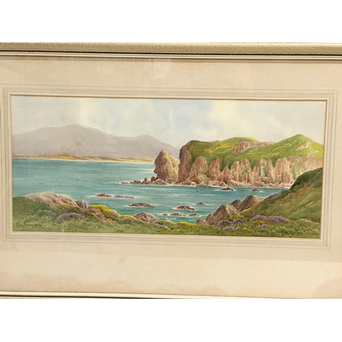 189 - A large watercolour by G.W. Morrison. Fanad head Donegal. 55.5x24.5cm. Frame 71x48cm