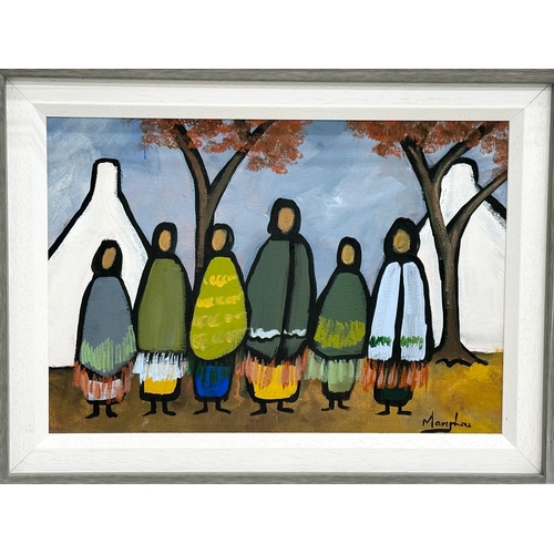 179 - An oil painting on canvas by Mary Lou. Shawlies on a Stroll. In a new frame. 29x19.5cm. Frame 49x40c... 