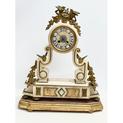 129 - A large late 19th century French onyx and gilt brass mantle clock on stand. 40x12x49cm