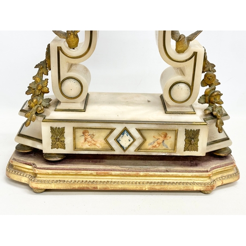 129 - A large late 19th century French onyx and gilt brass mantle clock on stand. 40x12x49cm