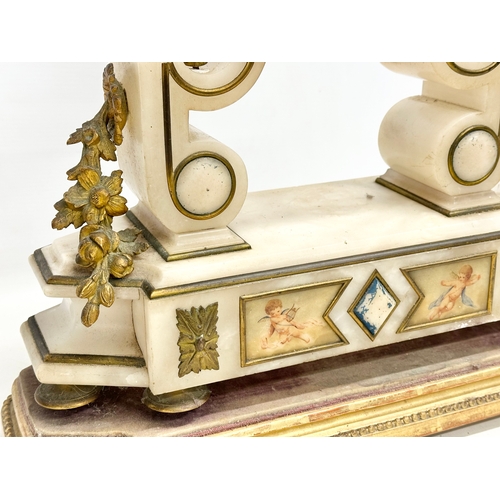 129 - A large late 19th century French onyx and gilt brass mantle clock on stand. 40x12x49cm